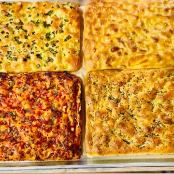 Focaccia - Rosemary, Tomoto & Green Onion, Plain , Green Onion or Everything Bagel